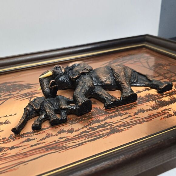 John Louw Signed 3D Copper Wall Art African Elephant Momma With Baby 19.5x13.5” - Picture 5 of 8